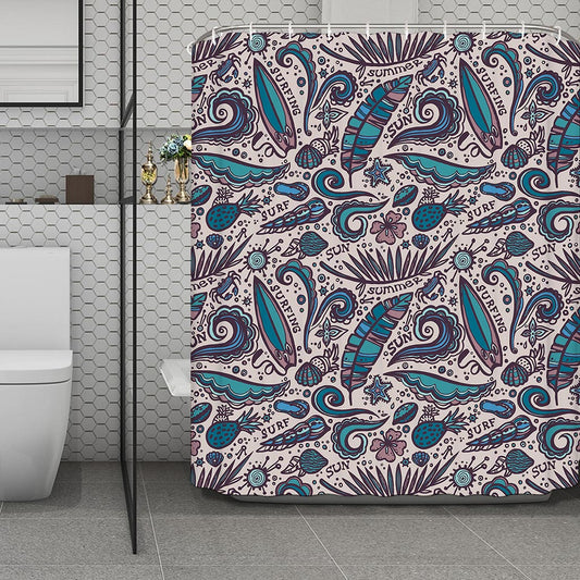 Summer Surfing Pattern Print Polyester Shower Curtain
