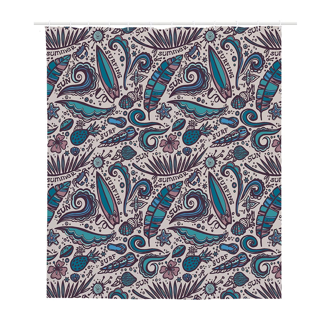 Summer Surfing Pattern Print Polyester Shower Curtain