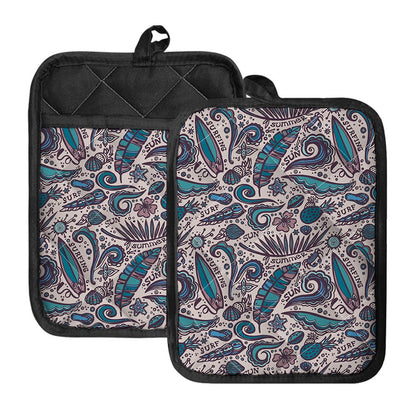 Summer Surfing Pattern Print Pot Holders With Pocket