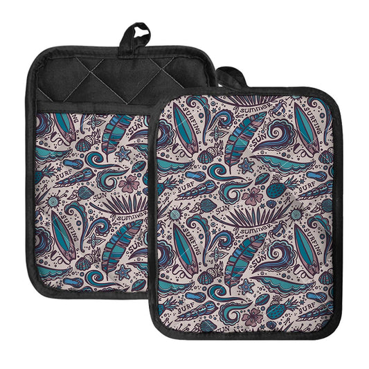 Summer Surfing Pattern Print Pot Holders With Pocket