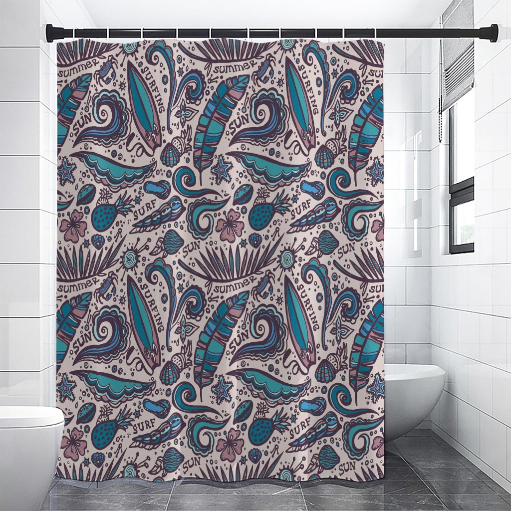 Summer Surfing Pattern Print Premium Shower Curtain