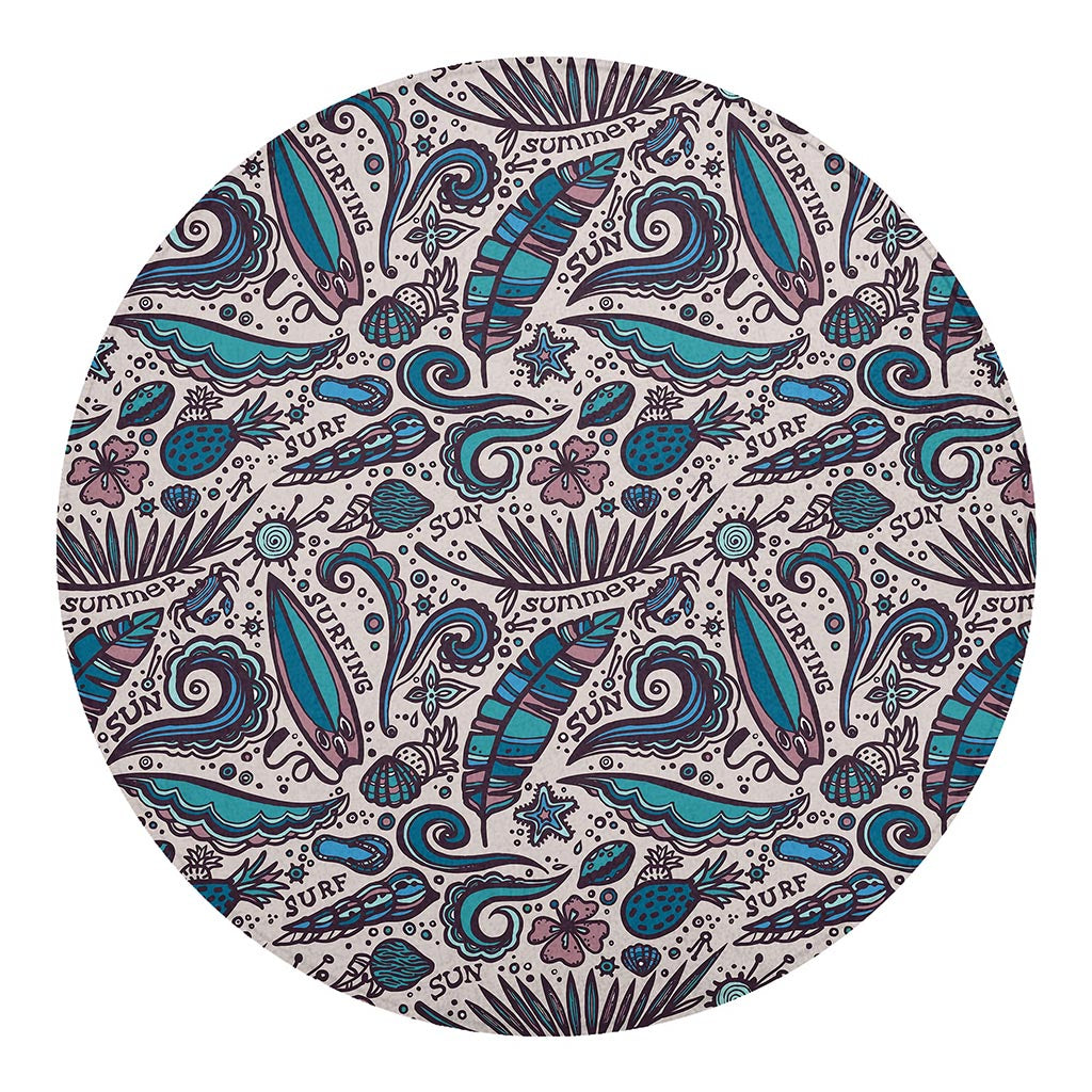 Summer Surfing Pattern Print Round Blanket