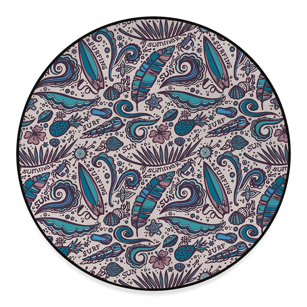 Summer Surfing Pattern Print Round Floor Mat