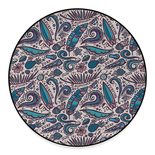 Summer Surfing Pattern Print Round Floor Mat