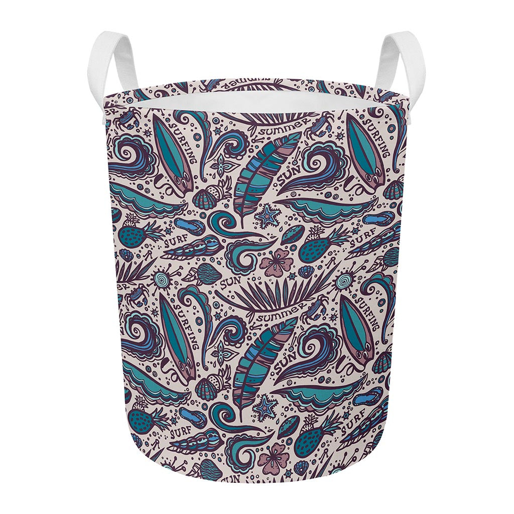 Summer Surfing Pattern Print Round Laundry Basket