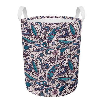 Summer Surfing Pattern Print Round Laundry Basket