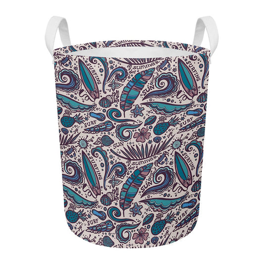 Summer Surfing Pattern Print Round Laundry Basket