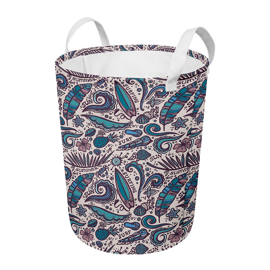 Summer Surfing Pattern Print Round Laundry Basket