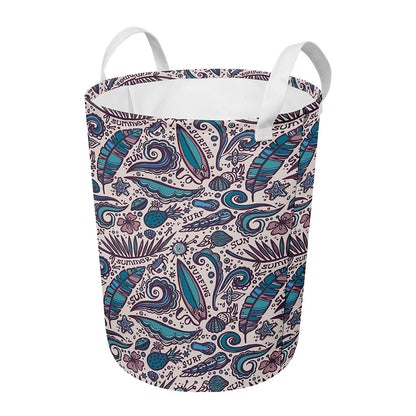 Summer Surfing Pattern Print Round Laundry Basket