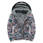 Summer Surfing Pattern Print Sherpa Lined Zip Up Hoodie