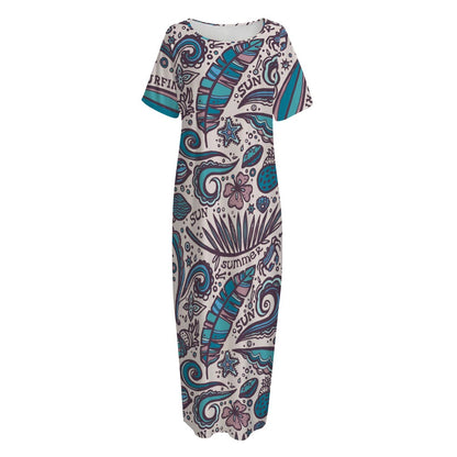 Summer Surfing Pattern Print Short Sleeve Long Nightdress