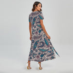 Summer Surfing Pattern Print Short Sleeve Maxi Dress