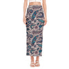 Summer Surfing Pattern Print Side Slit Maxi Skirt