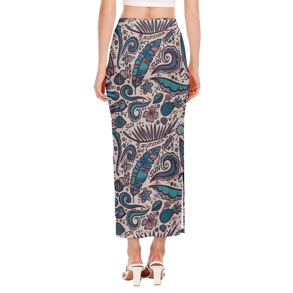 Summer Surfing Pattern Print Side Slit Maxi Skirt