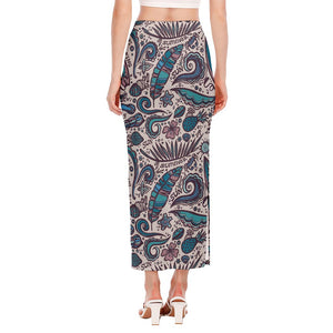 Summer Surfing Pattern Print Side Slit Maxi Skirt