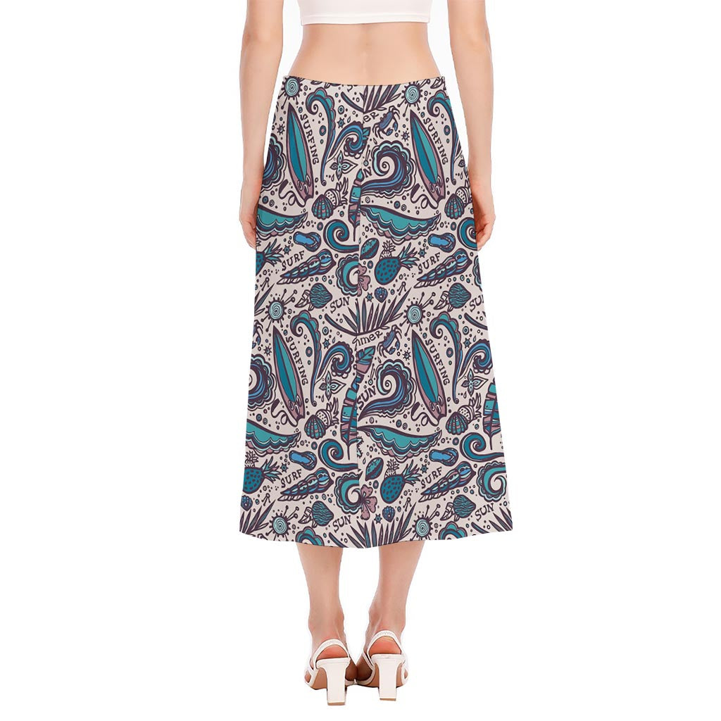 Summer Surfing Pattern Print Side Slit Midi Skirt