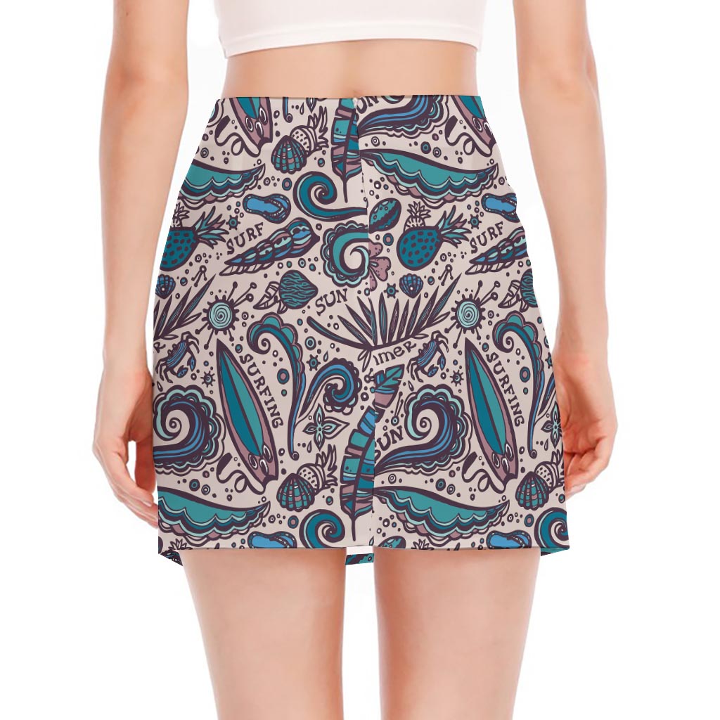 Summer Surfing Pattern Print Side Slit Mini Skirt