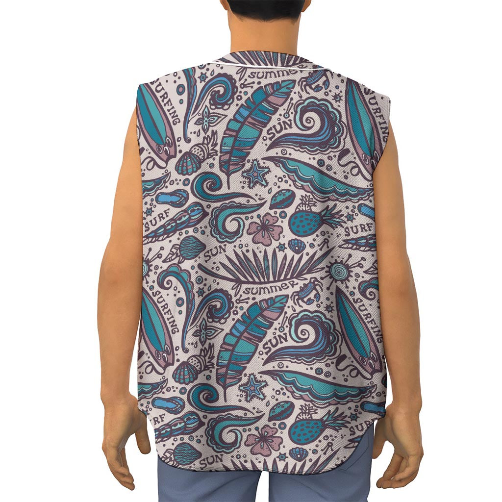 Summer Surfing Pattern Print Sleeveless Baseball Jersey