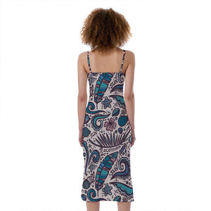 Summer Surfing Pattern Print Slim Fit Midi Cami Dress