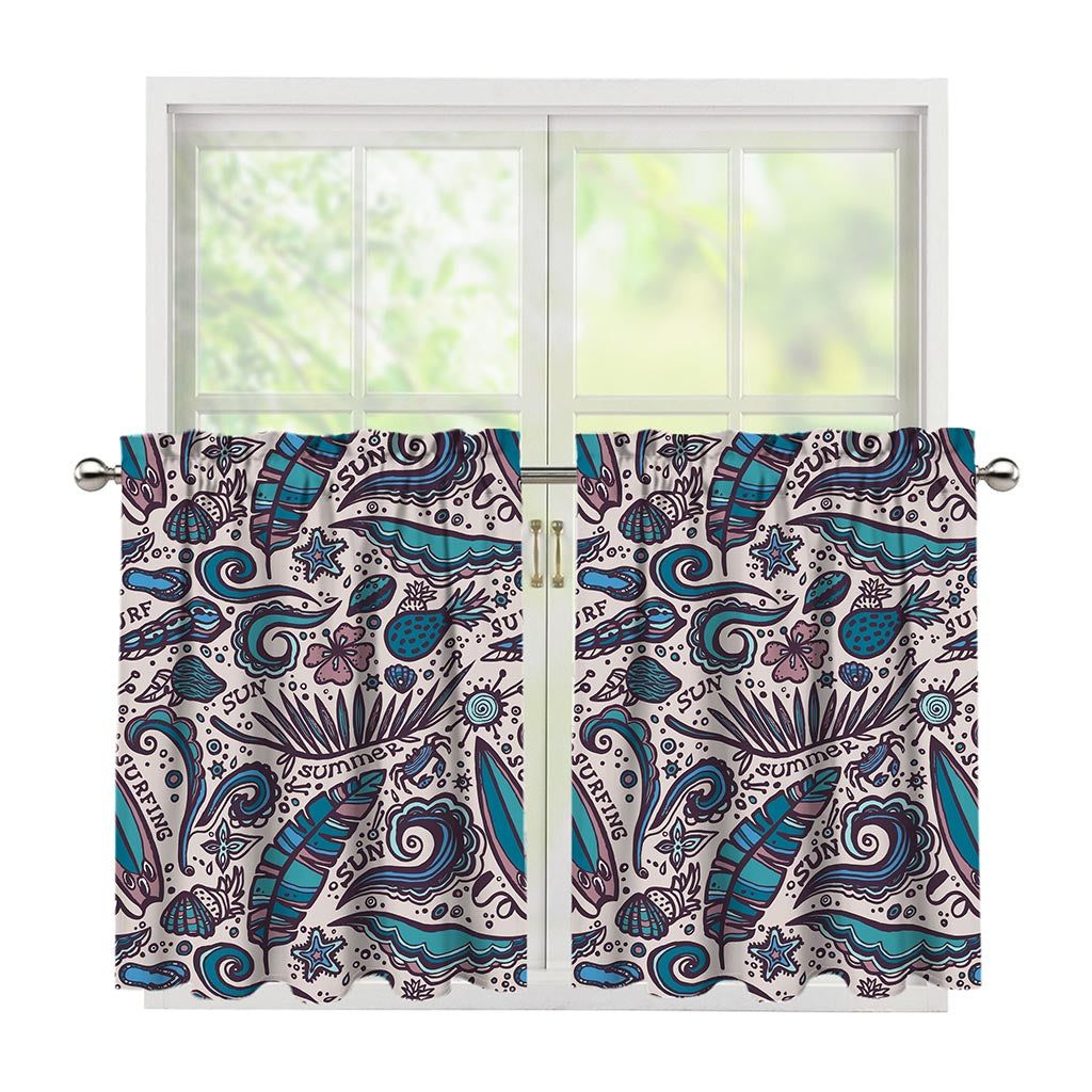 Summer Surfing Pattern Print Tier Curtains