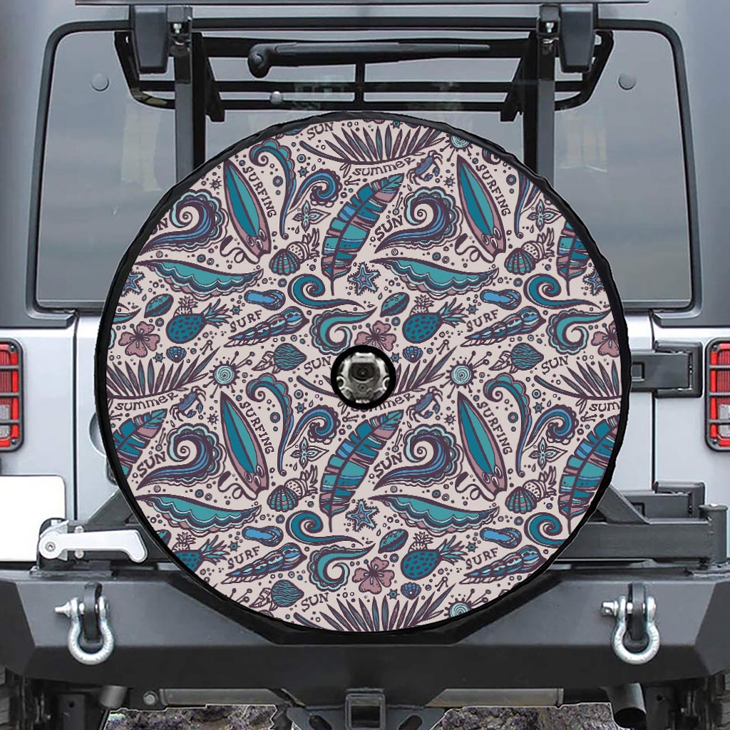 Summer Surfing Pattern Print Tire Cover With Camera Hole