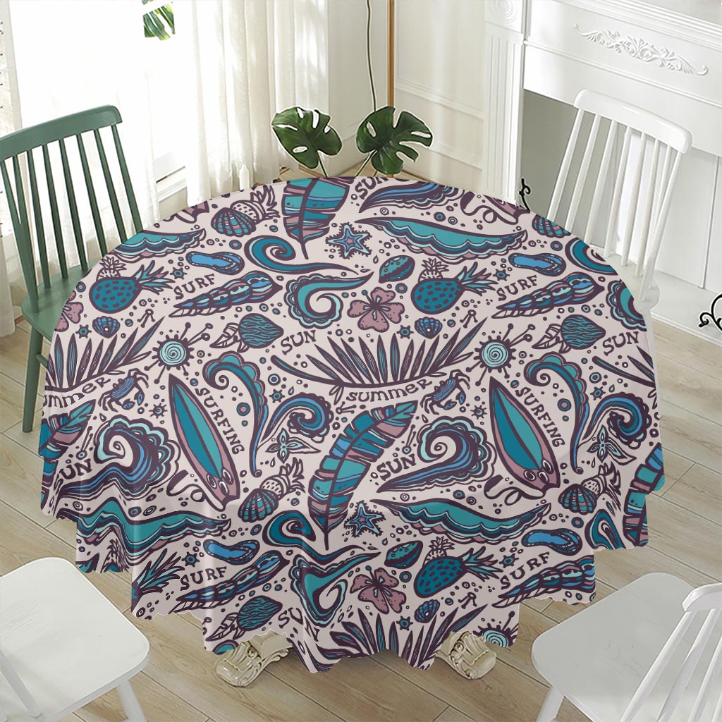 Summer Surfing Pattern Print Waterproof Round Tablecloth