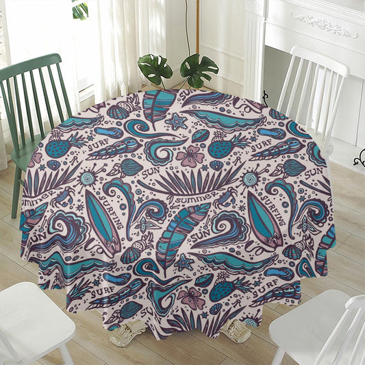Summer Surfing Pattern Print Waterproof Round Tablecloth