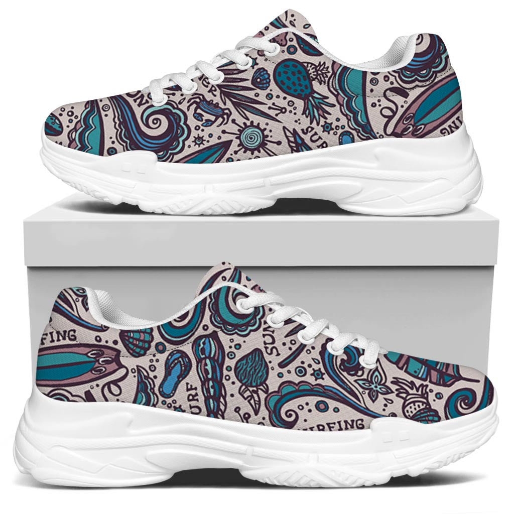 Summer Surfing Pattern Print White Chunky Shoes