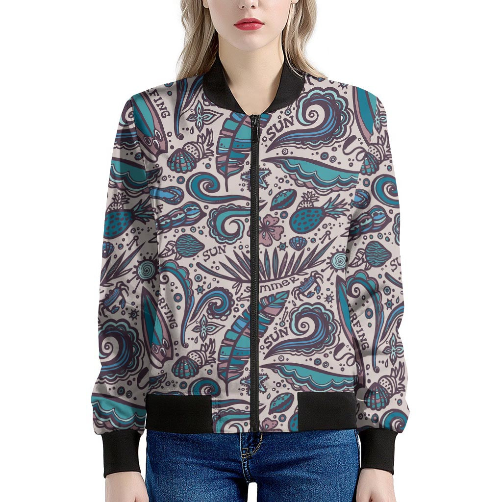 Summer Surfing Pattern Print Women's Bomber Jacket