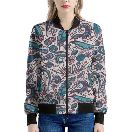 Summer Surfing Pattern Print Women's Bomber Jacket