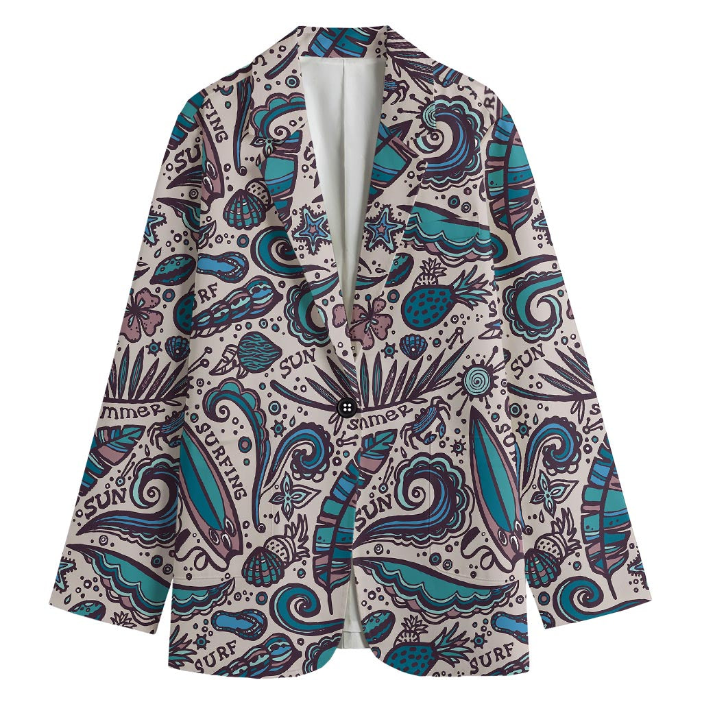 Summer Surfing Pattern Print Women's Cotton Blazer