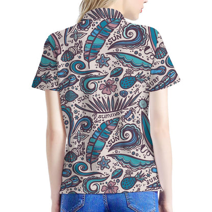 Summer Surfing Pattern Print Women's Polo Shirt