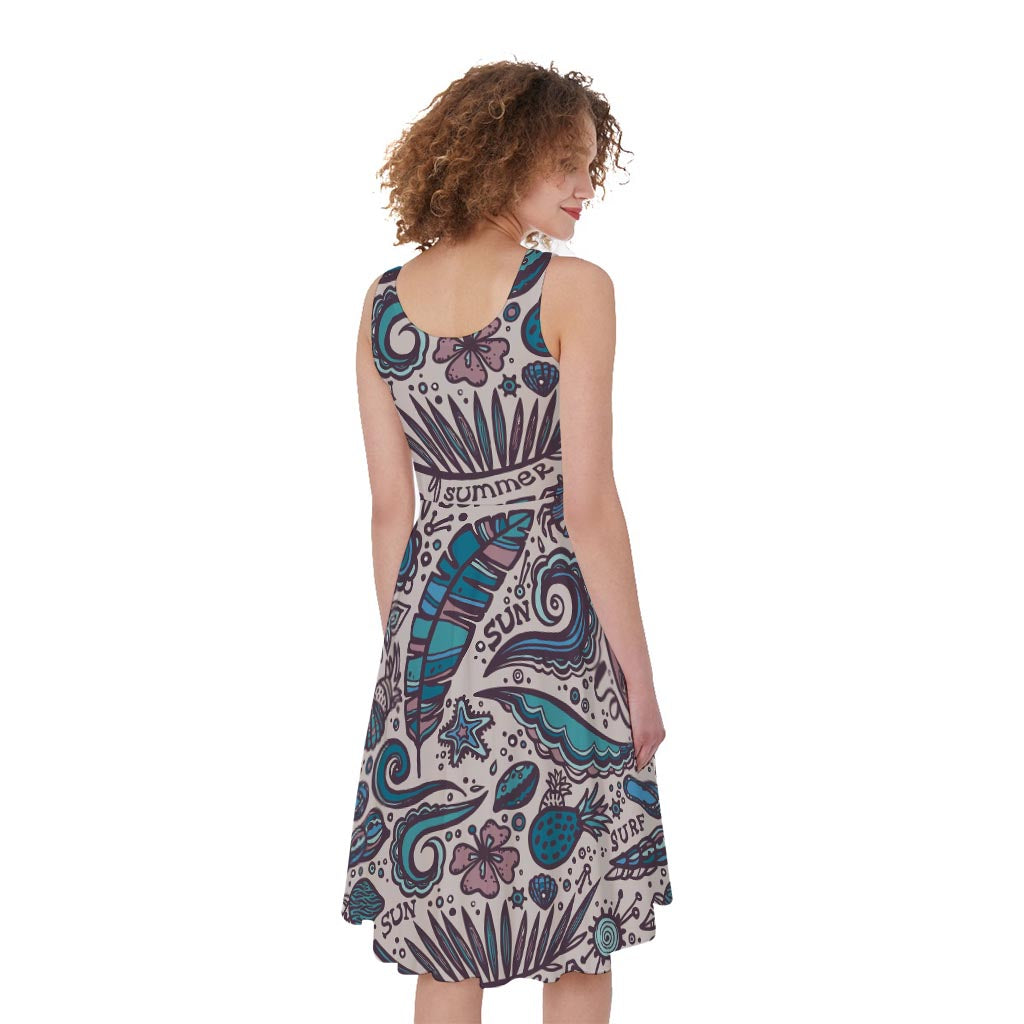 Summer Surfing Pattern Print Women's Sleeveless Dress