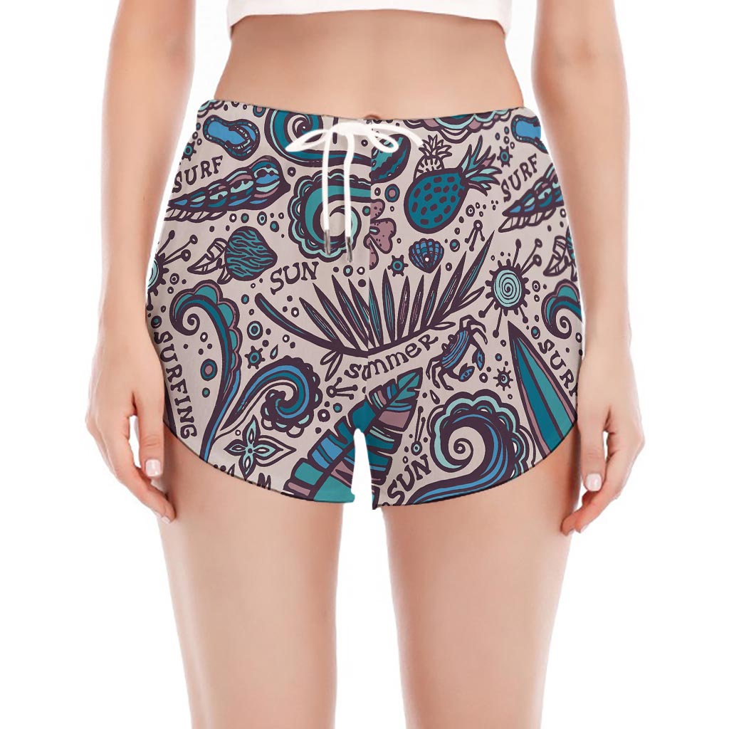 Summer Surfing Pattern Print Women's Split Running Shorts