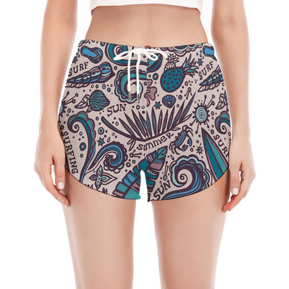 Summer Surfing Pattern Print Women's Split Running Shorts