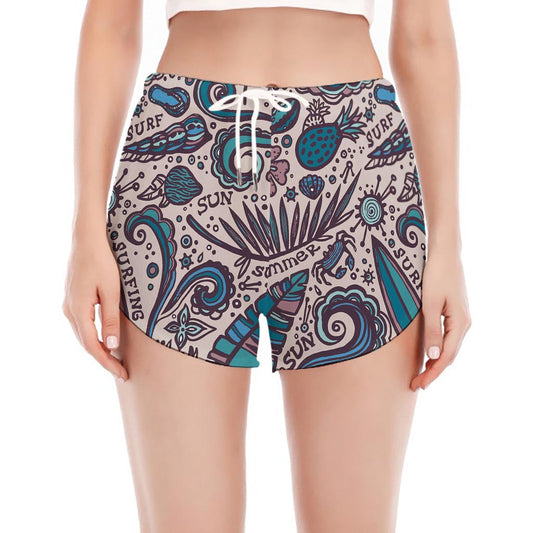 Summer Surfing Pattern Print Women's Split Running Shorts