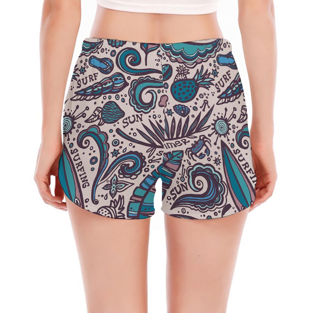 Summer Surfing Pattern Print Women's Split Running Shorts