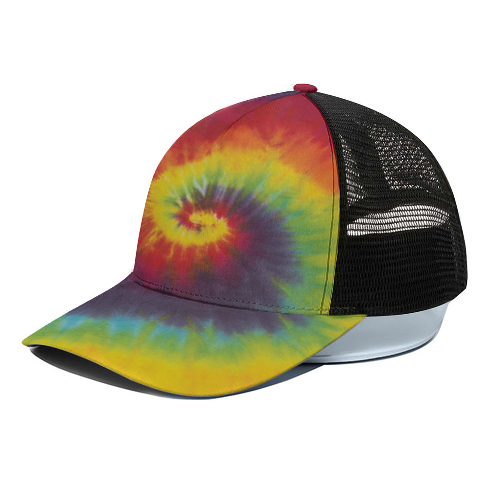 Summer Tie Dye Print Black Mesh Trucker Cap