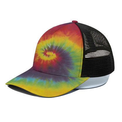 Summer Tie Dye Print Black Mesh Trucker Cap