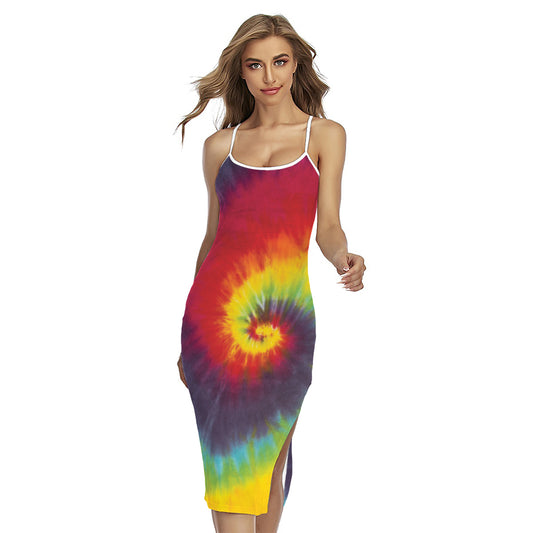 Summer Tie Dye Print Cross Back Cami Dress