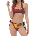 Summer Tie Dye Print Halter Scoop Tie Side Bikini