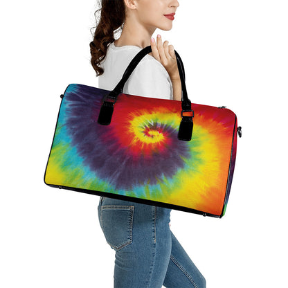Summer Tie Dye Print Leather Duffle Bag