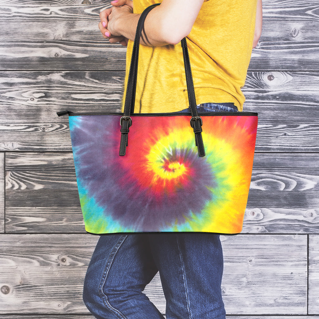 Summer Tie Dye Print Leather Tote Bag