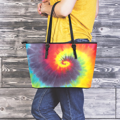Summer Tie Dye Print Leather Tote Bag