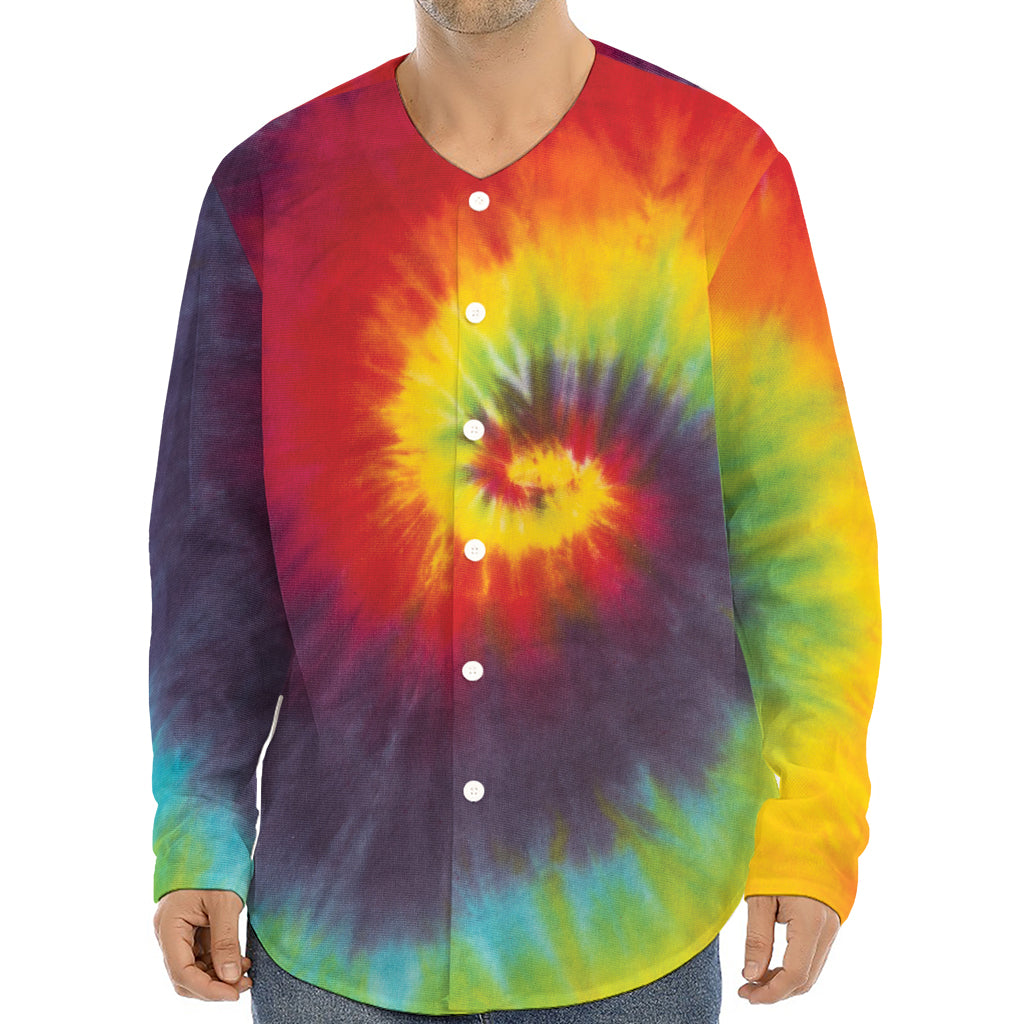 Summer Tie Dye Print Long Sleeve Baseball Jersey