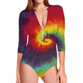 Summer Tie Dye Print Long Sleeve Swimsuit