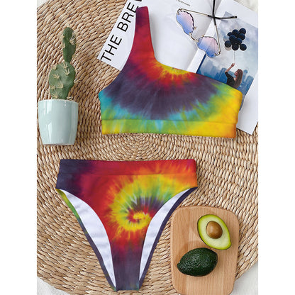 Summer Tie Dye Print One Shoulder Bikini Top