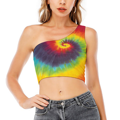 Summer Tie Dye Print One Shoulder Crop Top