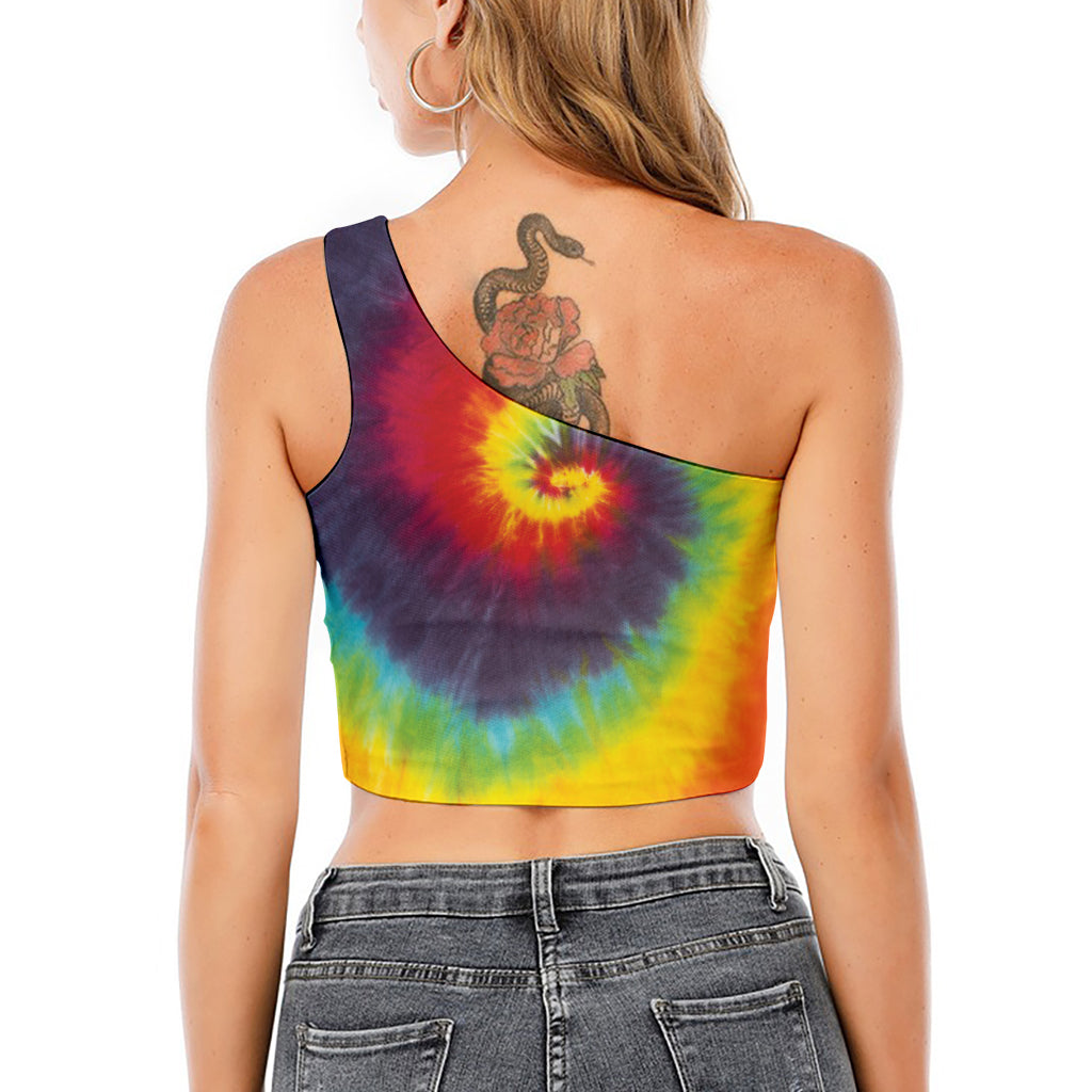Summer Tie Dye Print One Shoulder Crop Top