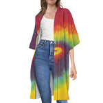 Summer Tie Dye Print Open Front Beach Cover Up